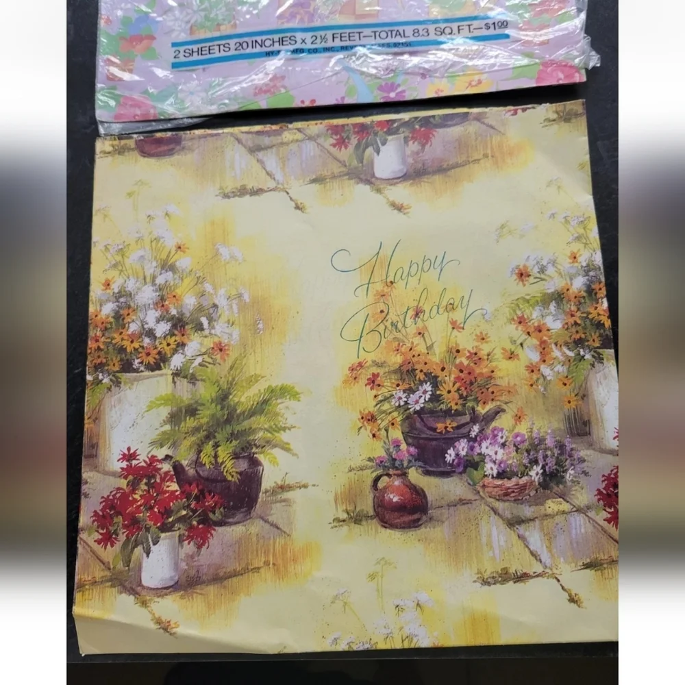 NEW 2 Vintage Birthday Spring Gift Wrapping Paper Art Deco MCM Cottagecore Fairy
